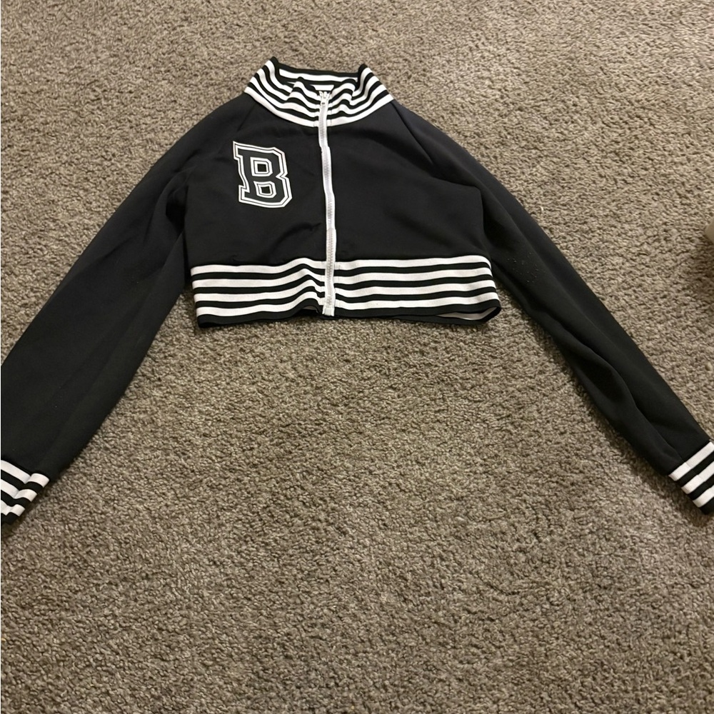 Black and White Cropped Jacket with Stripes